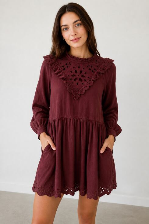 Madewell Dresses & Skirts - Madewell Burgundy Eyelet Detail Dress M